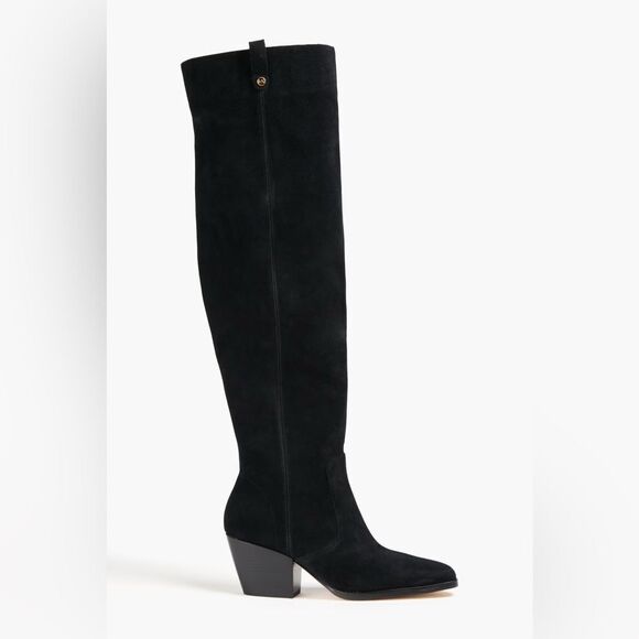 NWOB Michael Kors Harlow Black Suede Cuban Heel Over The Knee Boots size 6 - Picture 1 of 12